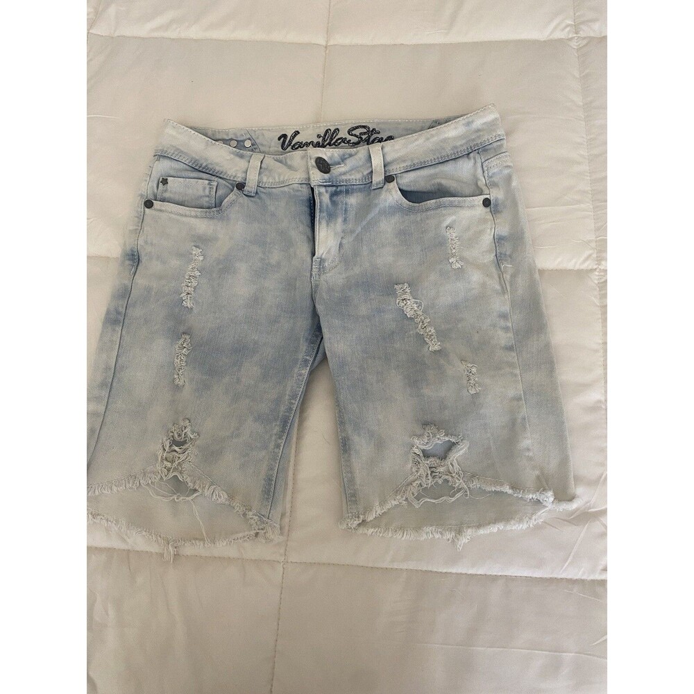 Women’s Vanilla Star Denim Bermuda Distressed Stretch Light Shorts SZ 9
